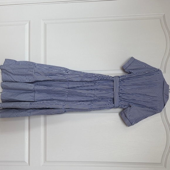 Striped Blue and White Midi Button Down Dress - Picture 2 of 2